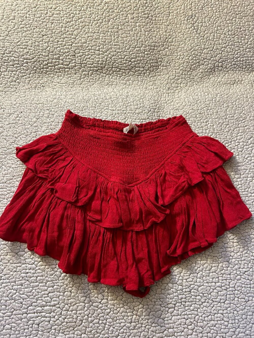 Rock n Rags -- red ruffle skirt, shorts underneath, elastic waistband